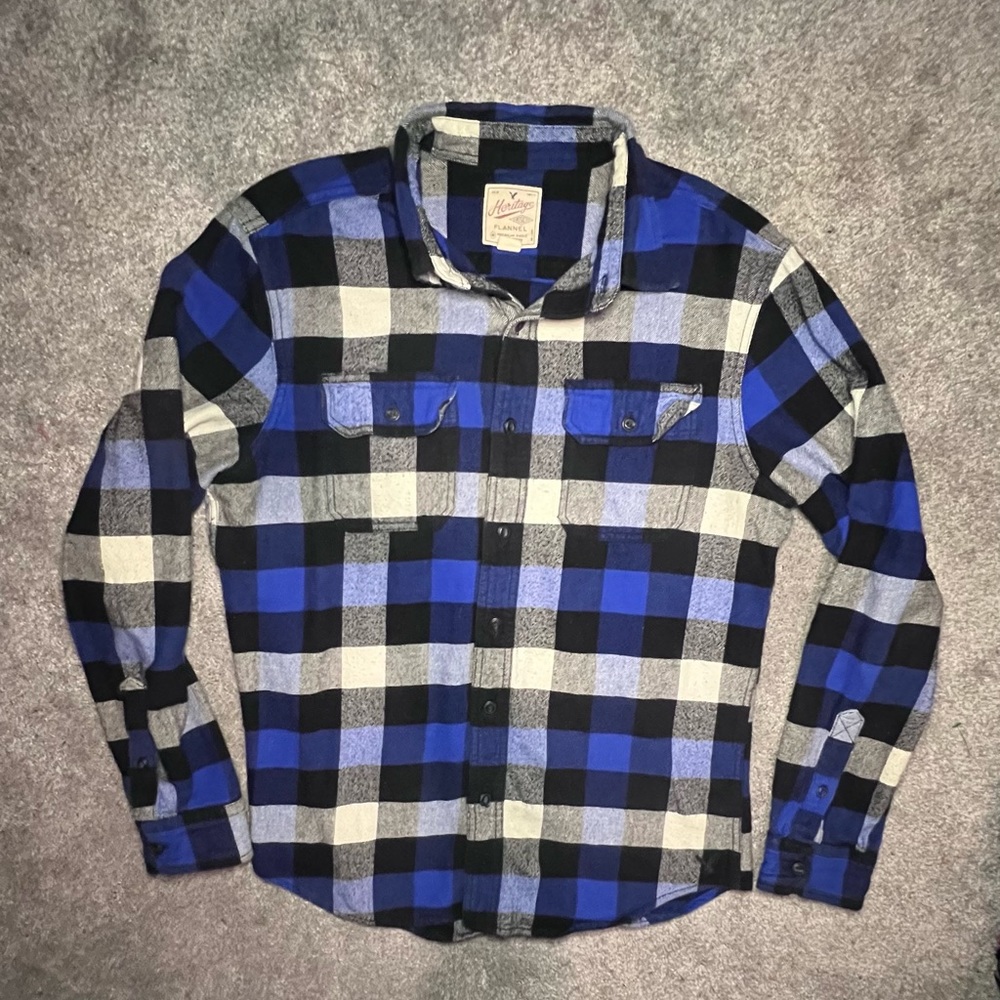 American Eagle Flannel Shirt Mens Large Classic Fit Heritage Button Up Red Plaid